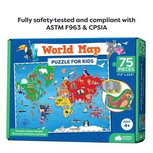 World Map Puzzle for Kids 75 Piece World Continents - Childrens Jigsaw Geography